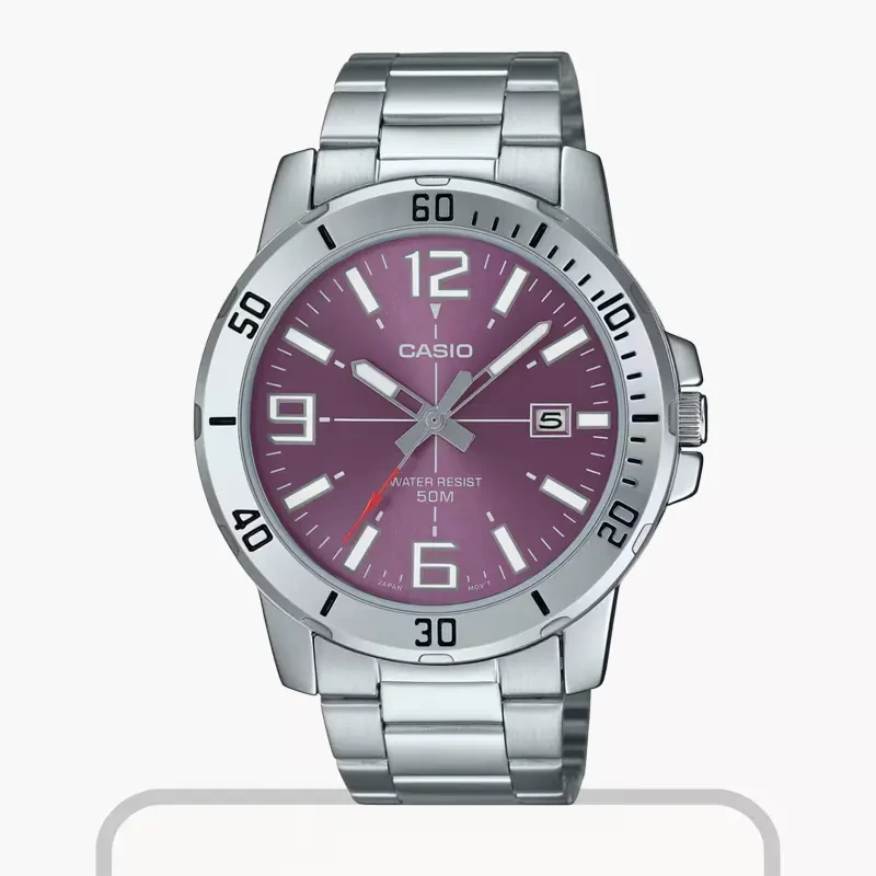 Casio Enticer Light Purple Dial Stainless Steel Men's Watch- MTP-VD01D-6BV